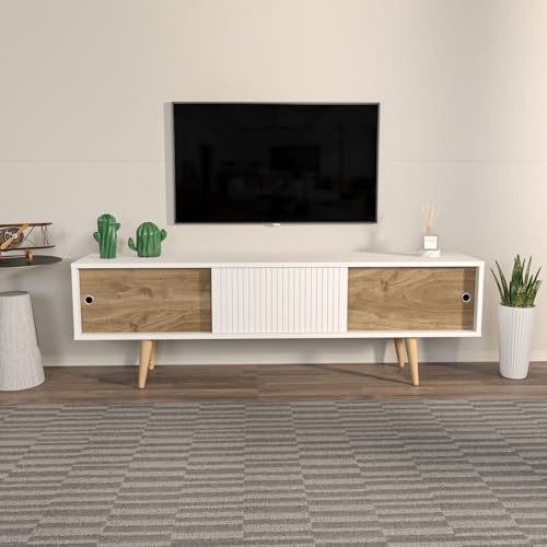 Hanah Home Support TV, mélamine, Noyer Blanc, Taille Unique