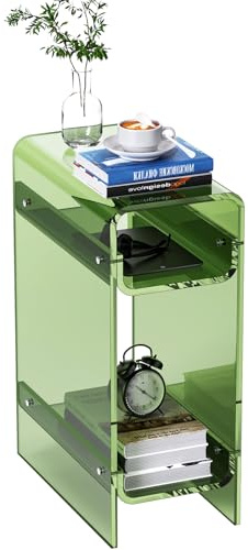 Dewrhiixe Beistelltisch aus transparentem Acryl, schmal, schmaler Beistelltisch für kleine Räume, schmaler Nachttisch, Nachttisch für Schlafzimmer, Wohnzimmer, Büro (grün, 22×40×55cm)