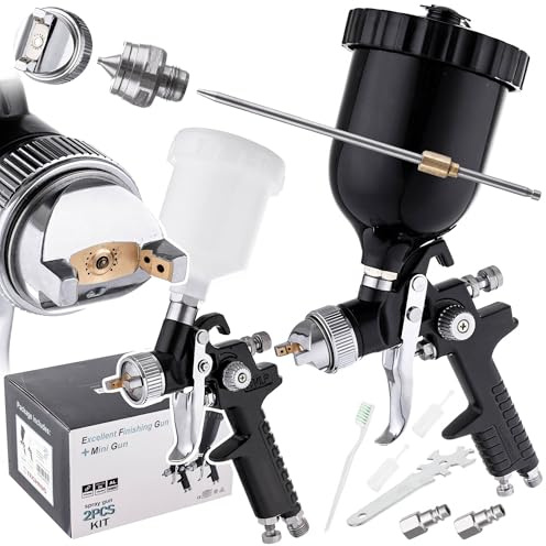 2x pistola a spruzzo per vernice HVLP 1.4 + UGELLO 1.7 + mini pistola a spruzzo 0.8mm pistola a spruzzo, pistola a spruzzo, pistola a spruzzo per vernice