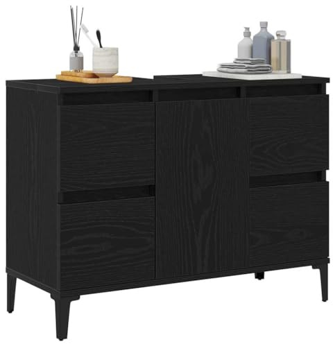 vidaXL Waschbeckenschrank Schwarz Eichen-Optik 80 x 33 x 60 cm | Bietet Platz für deine Badezimmerutensilien, Aus robustem Holzwerkstoff gefertigt,
