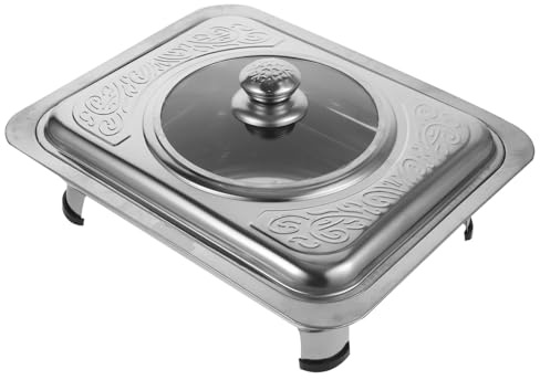 SOLUSTRE Vassoio Rettangolare con Superficie Liscia in Acciaio Inossidabile Argento e Piedi Antiscivolo per Buffet e Ristorazione Professionale