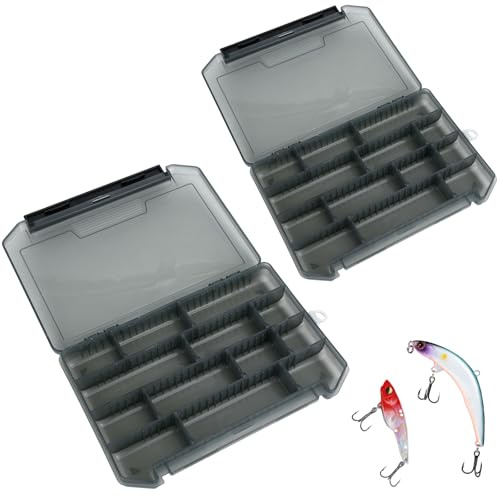 2 cajas de cebo para pesca, caja de pesca, resistente al agua, caja de aparejos, maletín de pesca, accesorios de pesca con compartimentos individuales ajustables para accesorios de pesca, maleta