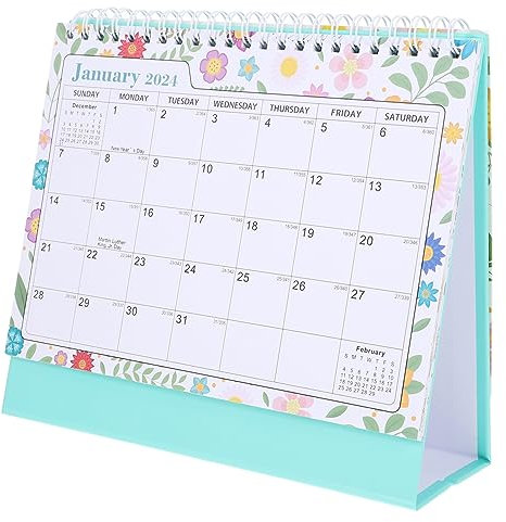 KICHOUSE 2024 Englischer Tischkalender Schreibtischdekor dekorativ ewige Kalender Dekorationen Bürodekor Bürobedarf Desktop-Kalender monatliche Kalenderverzierung Papier