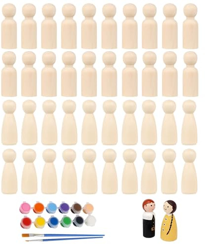 40 Stück Holzfiguren zum Bemalen, 53mm Figuren Holz Naturbelassene, Spielfiguren Holz Unvollendete, Holzkegel zum Basteln, Mann Frau Holzfiguren Familie für Weihnachten Hochzeit Geburtstag Dekoration