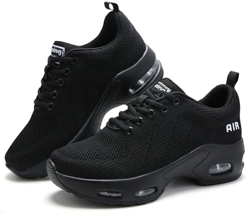 Mioceko Scarpe da Ginnastica Donna Scarpe Running Cuscinetto d'Aria Traspirante Scarpe Palestra Leggere Ortopediche Sneakers Antiscivolo Scarpe per Camminare Nero 38 EU