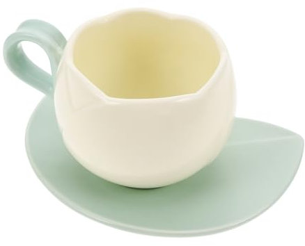 GLEAVI 1 Juego Tulip Ceramic Copa y plato taza de té vintage taza de café con platillo tazas estéticas tazas de café de espresso linda taza y platillo cerámica