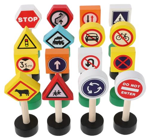 GETAJGHSD 16pièces Panneaux De Signalisation Routière Bois pour Garçon Fille Jouets Éducatifs pour Apprentissage Préscolaire des Tout-Petits