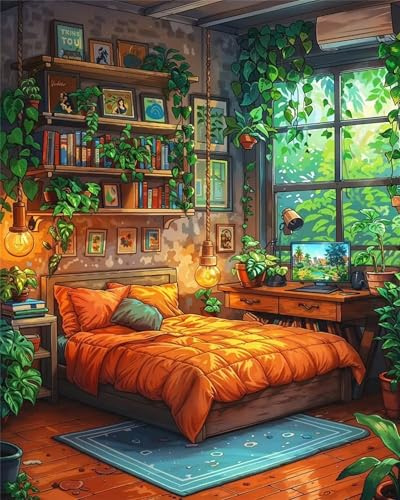 Heaen Malen Nach Zahlen Erwachsene Schlafzimmer,DIY Ölgemälde Leinwand Set,Paint by Numbers Adult Bett mit Pinsel und Acrylfarben für Home Wand Dekor 30x40cm Rahmenlos