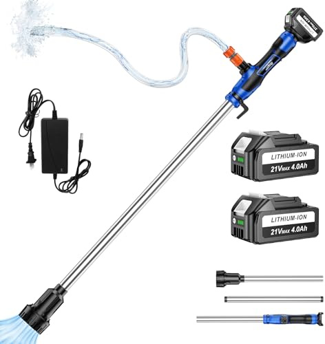 DEJUNPIOOL Cordless Stick Water Transfer Pump with 2x4.0Ah 21V Batteries, 770GPH, 32FT Head, 45-Mins Long Runtime, Powerful & Quick Battery Water Pump Compatible with Makita 18V Battery