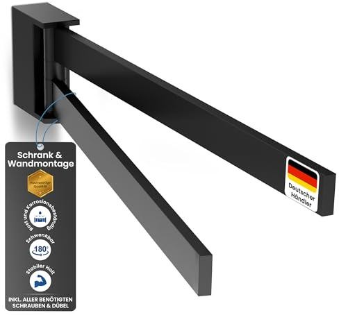 rtmr Handtuchhalter Wandmontage & Schrankmontage, 2-armig, schwenkbar, schwarz matt, Premium Gästehandtuchhalter aus Aluminium, 42 cm, drehbare Handtuchstange, platzsparend, Ideal für Bad & Gäste-WC