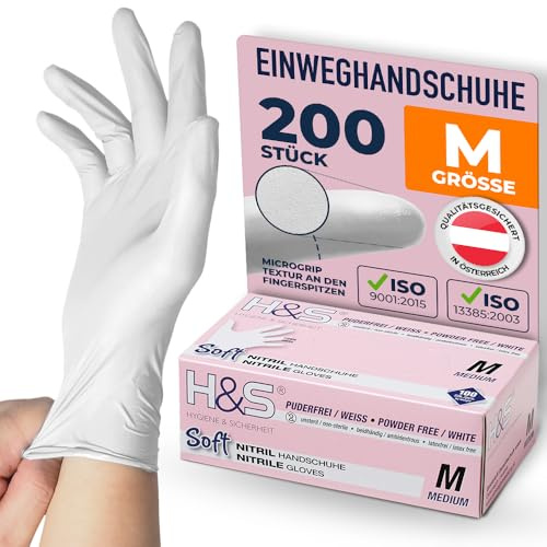 ISC Hygiene & Safety Einweghandschuhe Nitril – Weiß, M, 200 Stück | latexfrei, Handschuhe Einweg, Einmalhandschuhe, Nitrilhandschuhe, Gummihandschuhe, puderfrei