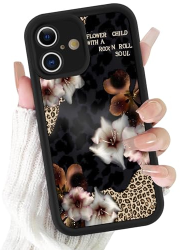 Saqmkil fodral för iPhone 16 6,1 tum, estetiskt mode leopardmönster motiv design svart silikon ultratunn mobilskal, mjuk TPU söt flicka kvinnor stötsäkert fodral skyddsfodral – blommor