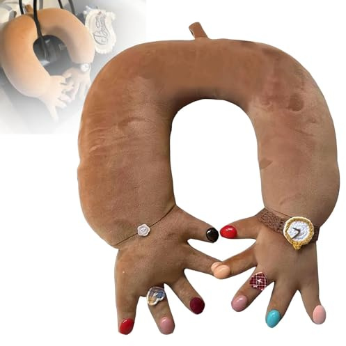 Funky Finger Hug Travel Pillow,Funny Finger U-Shaped Neck Pillow Plush Travel Pillow for Sleeping,Portable for Work/Home/Travel | Game Controller Grip & Gift for Youth/Kids (Dark brown 1pc)
