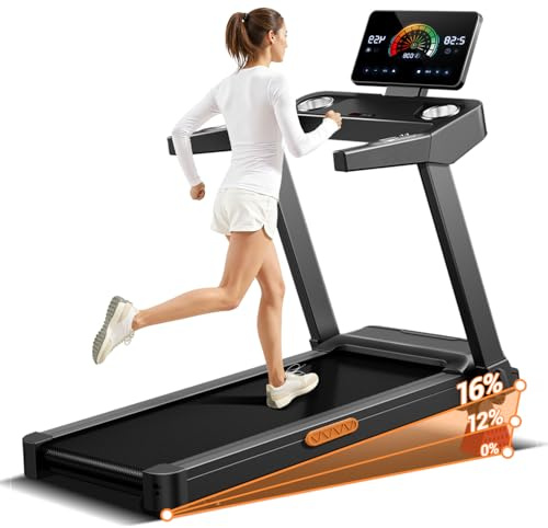UMAY 14KM/H Tapis de Course Pliable Inclinable 16%, Moteur 3,5CV
