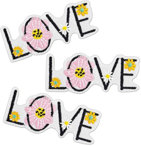 3Pcs Flower Letter Love Iron-on Embroidered Patches for Backpacks | Love Daisy Embroidered, For Girls' Clothing, Jeans Bags Hats Backpacks