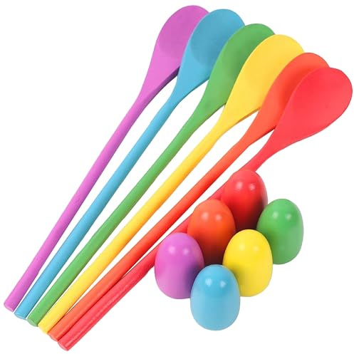 CircleCraft 12 PCS Wooden Egg Spoon Race Game Set for Kids & Adults – Balance Relay Carnival Outdoor Party Games for Birthday, School, Easter Events