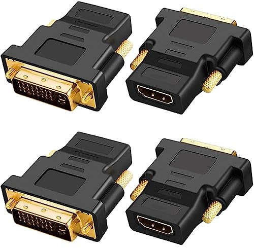 HAAMNING7 Adaptador HDMI a DVI chapado en oro, DVI bidireccional macho (24 + 5) a adaptador convertidor hembra HDMI para proyector, HDTV, PC, TV, para PS3, para PS4 (paquete de 4)