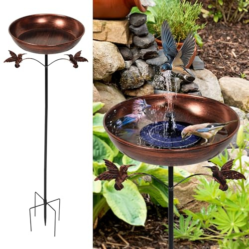 BAODBF Metall Vogeltränke Stehend,Vogelbad für Draußen Garten,Vintage Vogelbecken mit Stabiler 5-Zinken-Basis,Wassertränke für Vögel,Wildvögel,Antike Vogeltränke für Garten,Hinterhof,25×81cm