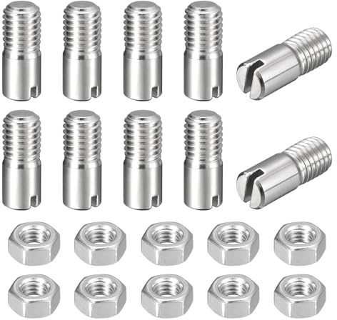 QUARKZMAN 10Pcs Goujon Cylindrique À Fente, M10 x 25mm 304 Acier Inoxydable Goujon Fileté Externe Vis À Fente Avec Écrou Pour Installation Meuble Cabinet (GB878)