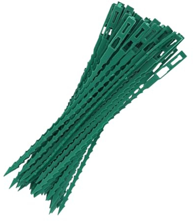 IWOWHERO 100 Bridas Verdes Reutilizables para Jardinería Hebilla de Fijación de Plástico, Forma de Espina de Pescado, Ajustables y Seguras para Tallos y Verduras en Jardines