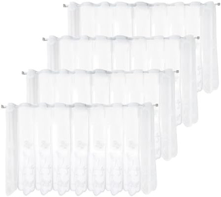 Wjelet 4 Stück Scheibengardinen modern – Bistrogardine 130x45 cm, halbtransparent, Bestickt, mit Ösen, Kurze Gardinen für Küche, Wohnzimmer, Schrank, Wohnwagen