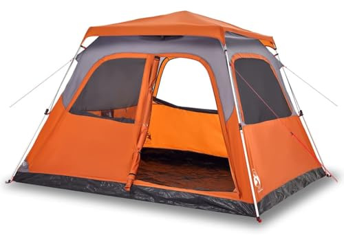 Mhdvray Kuppel-Familienzelt für 6 Personen mit Quick-Release-System, Großes Campingzelt aus 190T Polyester für Outdoor-Abenteuer, Zelt mit 3 Fenstern und Tragetasche, Grau und Orange