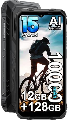 Blackview Rugged Smartphone Android 15, 12GB+128GB/TF 2TB AI Phone, 6.56 90Hz, 10000mAh, 16MP AI camera, IP68 Waterproof, 4G LTE Rugged Phone Unlocked, 5G WiFi, NFC, OTG, GPS, Black