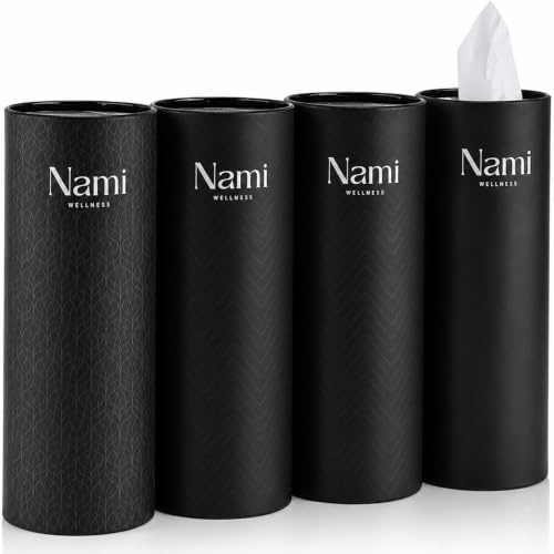 Lot de 4 Boîtes de Mouchoirs Cylindriques pour Voiture – 50 Mouchoirs 3 Épaisseurs par Boîte – Design Élégant – Compatible Porte-Gobelet – NAMI Wellness (3 motifs + 1 aléatoire)