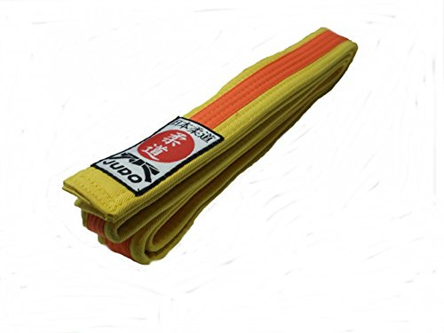 Budodrake Judogürtel gelb-orange Mittelstreifen mit Judo-Label