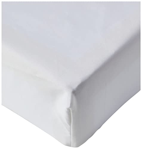Amazon Basics Sabana Bajera Ajustable, 180 x 200 x 30 cm, 100% algodón satén 400 Hilos, Blanco
