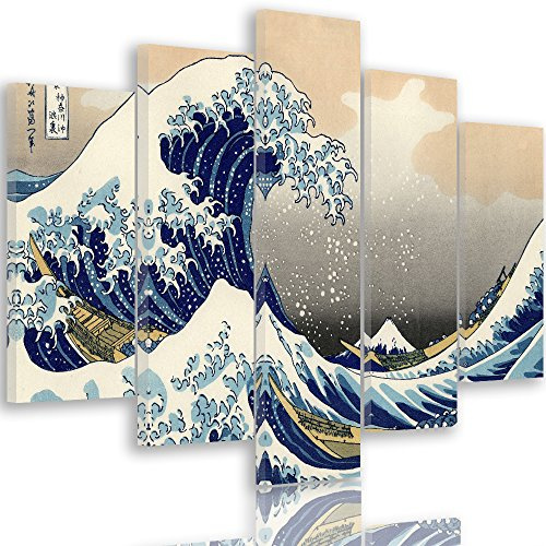 Feeby Quadro su Tela Onda 5 Pannelli Tipo A 200x100 cm Stampa Murale Fotografia Decorazione da parete Immagini Moderni per Soggiorno Camera da Letto Ufficio Cucina Natura Blu