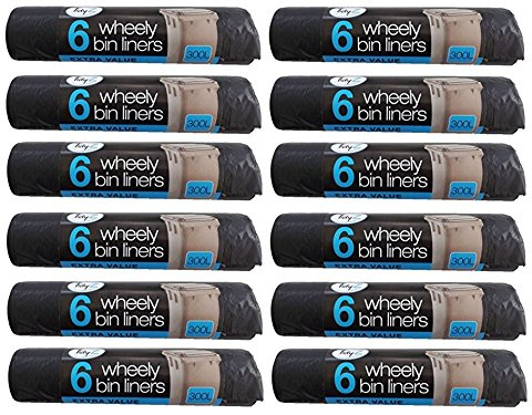 Tidyz 12 X 6 Wheelie Bin Extra Large Liners 300L Black Dustbin Rubbish Tip Refuse Sacks Waste Garbage Thick Big Bags Super Strong Heavy Duty Fits Bins 230 x 143cm