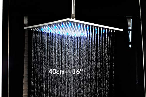 Soffione grande a LED moderno di lusso in acciaio inossidabile Soffione quadrato ad incasso 40 x 40cm Soffione a soffitto con 3 colori a LED che cambiano in base alla temperatura dell’acqua