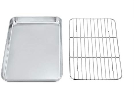 TEAMFAR Moule à gâteau en Acier Inoxydable avec Grille rafraîchissante, Petit Moule à Four et Grille de Cuisson 23 x 18 x 2,5, sain et Non Toxique, Facile à Nettoyer et Passe au Lave-Vaisselle.
