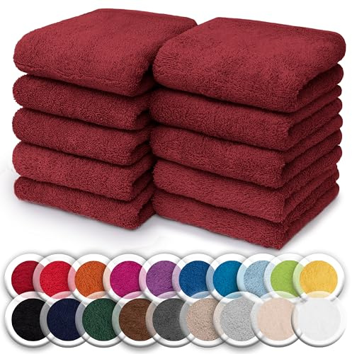 NatureMark Set van 10 kleine badstof handdoeken voor gezicht en handen – 100% katoen, zacht en absorberend – 30×30 cm, Bordeauxröd