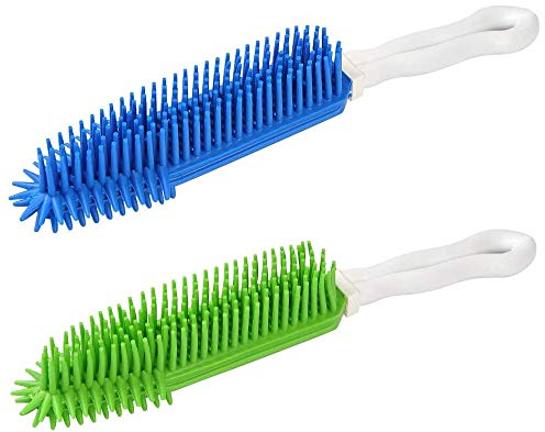Lanhope 2 Pack Pet Hair Remover Rubber Portable Fluff Cleaner for Carpet Clothes Furniture Sofa Leather Car Seat Also Used as Dog Cat Bath Brush with Massage Effect (Green + Blue)