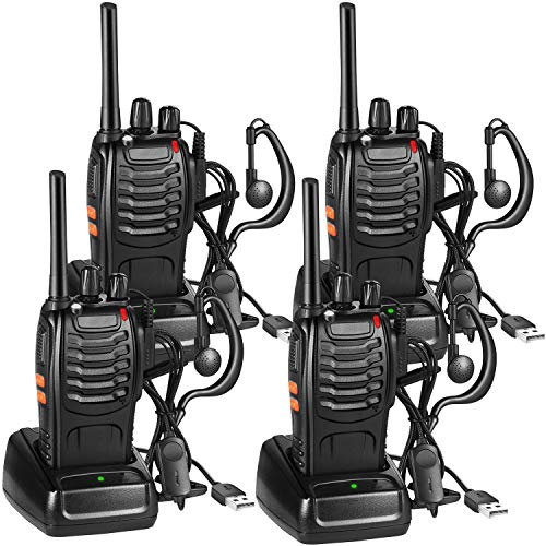 Nestling Funkgeräte Set,Walkie Talkie 16 Kanäle in beiden Richtungen,Handfunkgerät Eingebauter LED Taschenlampe mit USB Anschluß und Headset (4er Set)