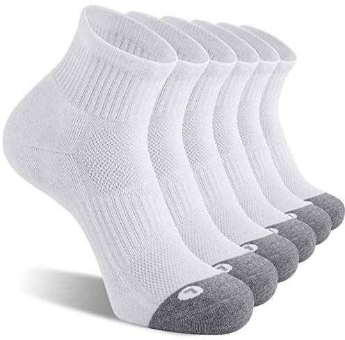 FITRELL 6 Pack Men's Athletic Ankle Socks Cushioned Sports Running Socks, Shoe Size 9-12, White