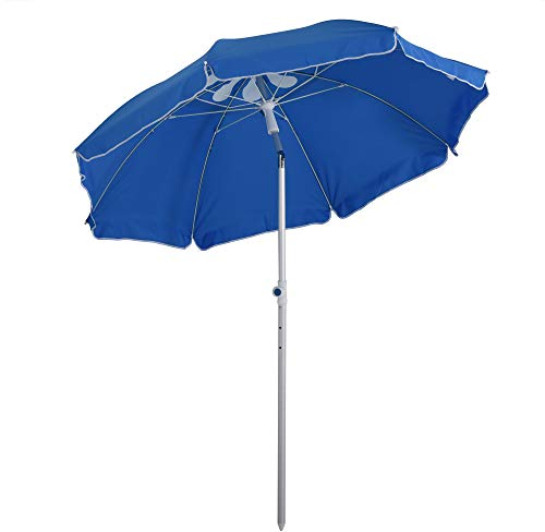 Outsunny Parasol de plage parasol inclinable octogonal Ø 180 cm tissu polyester haute densité anti-UV hauteur réglable mât aluminium sac de transport inclus bleu