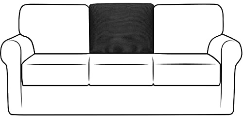 NLCYYQ Coprischienale per divano elasticizzato per divano e schienale a T con coulisse antiscivolo, fodera per cuscino posteriore in pile jacquard (nero, medio)