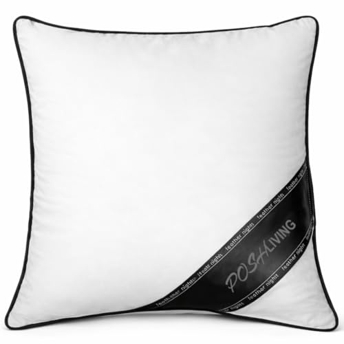 POSHLIVING 18” x 18 Duck Feather Cushion Pads, Inners, Inserts, Fillers, Cushions Super Soft White 100% Cotton Down Proof Cover (18” x 18 | 45cm x 45 cm)