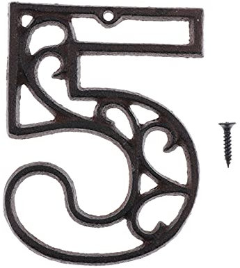 Lcuihong-Numeri civici I Numeri Porta di casa, Via Targhette indirizzi Numbers, Metallo Ferro battuto Numero 0-9, for Il Soggiorno e Mailbox, Facile da installare (Color : Number 5)