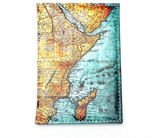 Weltkarte Reisepasshülle / Halter / Brieftasche / Schutzhülle mit Kartenfach, Tasche und Gummibandverschluss, Sea & Land, 19 - 32cm, Retro