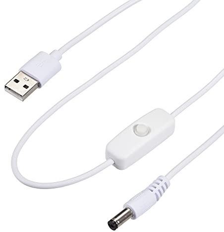 sourcing map USB Kabel mit Ein/Aus Schalter, USB Stecker auf 5,5x2,1mm DC Stecker Verlängerungskabel 150cm Weiß, für LED Schreibtischlampe LED Streifen