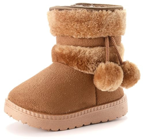 Yeeteepot Bambine e Ragazze Carino Stivali da Neve Calda Foderati Stivaletti Inverno Morbide Piatto Stivali Bambini Pelliccia Antiscivolo Boots， Marrone 34 EU = 35 CN