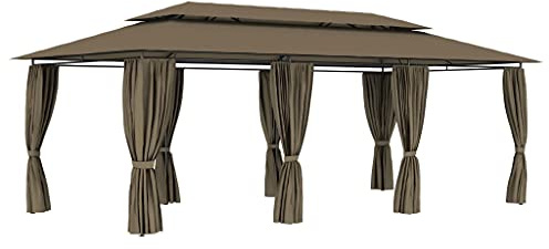 vidaXL Gazebo with Curtains UV Resistant Outdoor Marquee Canopy Shelter Pop up BBQ Party Wedding Camping Tent Patio Pavilion Taupe 180 g/m??