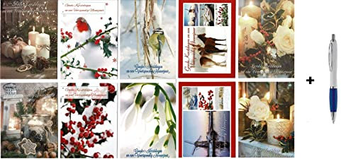 50 Luxuriöse Weihnachts- und Neujahrskarten mit Stift - 9,5x14cm - 10 x 5 Doppel Weihnachtskarten mit Umschlägen - Serie Gute Weihnachtstage und ein glückliches Neujahr