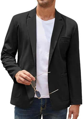 COOFANDY Men's Casual Linen Blazer Lightweight Regular Fit One Button Sport Coat Wedding Suit Jacket Black