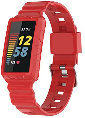 FONREST Compatible with Fitbit Charge 5/4/3 TPU Case and Band, Ultralight Washable Shockproof Sleek Armour Protective Cover with Watch Strap for Charge 3SE/4SE (Red)