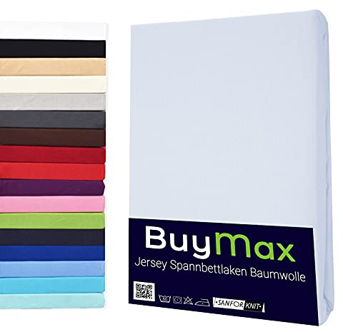 Buymax® Topper Spannbettlaken 200x200 cm Spannbetttuch 100% Baumwolle Jersey für Matratzentopper bis 12 cm Matratzenhöhe Bettlaken für Boxspringbett Topper, Weiß